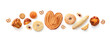 Creative layout made of breads, sweets, donuts, muffins and buns on the white background. Flat lay. Food concept. Pastry on the white.