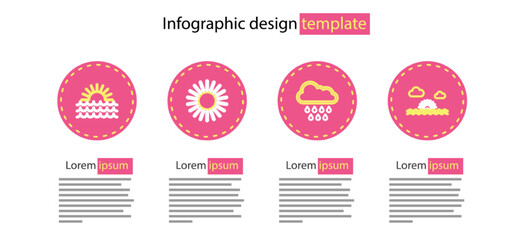 Poster - Set line Cloud with rain, Sunset, and icon. Vector