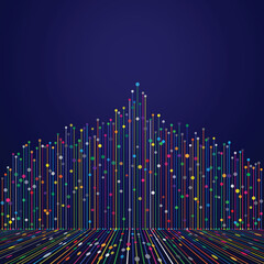 Poster - Speed lines, big data concept with dots. Dark blue illustration with financial indexes.