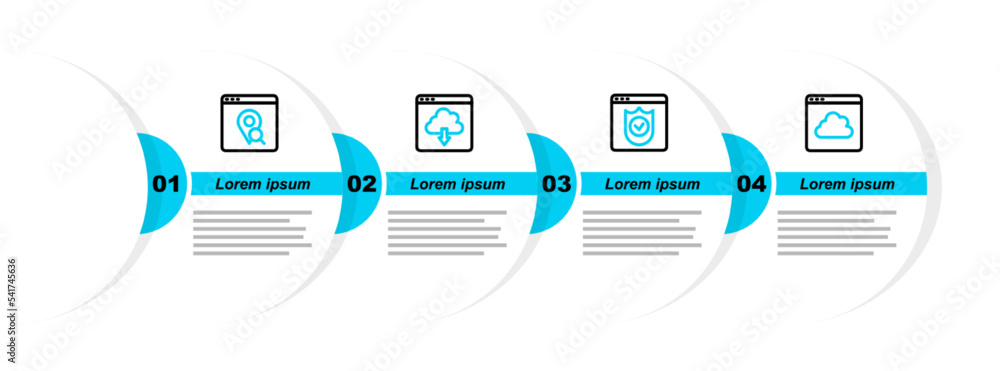 Set line Cloud technology data transfer, Browser with shield, download ...