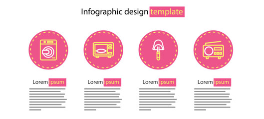 Sticker - Set line Spatula, Radio, Microwave oven and Washer icon. Vector