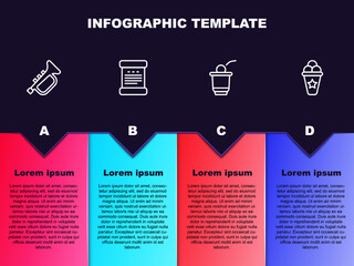 Sticker - Set line Trumpet, Declaration of independence, Beer pong game and Ice cream waffle cone. Business infographic template. Vector