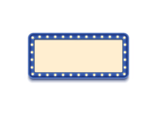 Antique shape marquee vintage 3d lightbox with glowing bulb. Blue color retro frame design vector illustration.