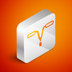 Poster - Isometric Bicycle handlebar icon isolated on orange background. Silver square button. Vector