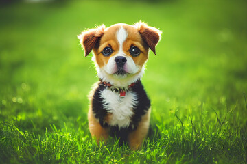 Digital Painting of a cute Puppy on a meadow