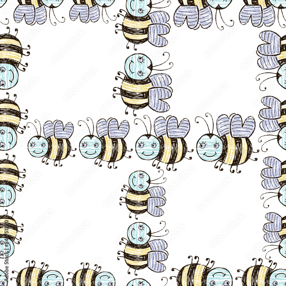 Seamless background of drawn cartoon flying cheerful bees Stock Vector ...