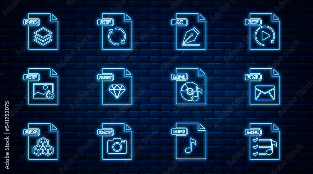 Set line M3U file document, EML, AI, RUBY, GIF, PSD, MP3 and icon ...