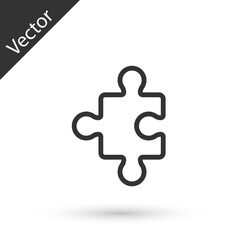 Poster - Grey line Piece of puzzle icon isolated on white background. Business, marketing, finance, layout, infographics, internet concept. Vector