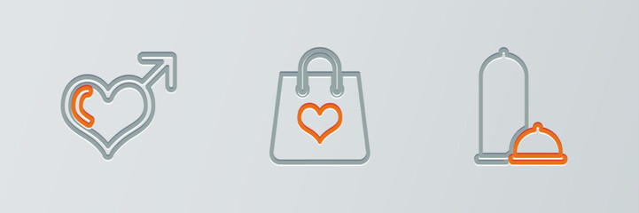 Canvas Print - Set line Condoms safe sex, Male gender and heart and Shopping bag with icon. Vector