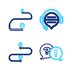 Canvas Print - Set line Question and Exclamation, Route location, Headphones with speech bubble chat and icon. Vector