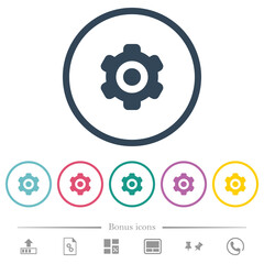 Poster - Single cogwheel solid flat color icons in round outlines