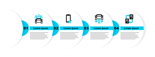 Canvas Print - Set line Data exchange with hhd, Car sharing, Flight mode the mobile and icon. Vector