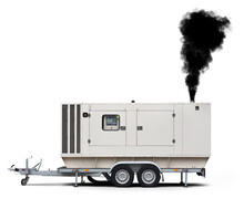 Trailer Diesel Generator In Operation On Isolated Background