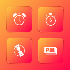 Sticker - Set Alarm clock, Stopwatch, Old hourglass and Clock PM icon. Vector