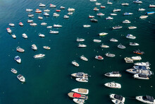 Aerial View Of Boats In Suadiye District On The Marmara Sea Coast Of The Asian Side Of Istanbul, Turkey.