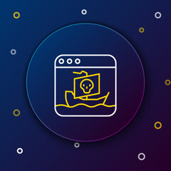 Poster - Line Internet piracy icon isolated on blue background. Online piracy. Cyberspace crime with file download and movies sharing. Colorful outline concept. Vector