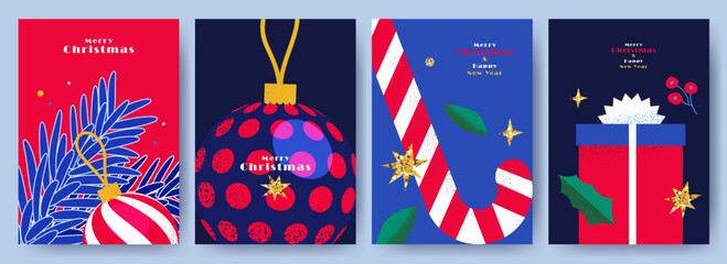 Wall Mural - merry christmas and happy new year set of greeting cards, posters, holiday covers. modern xmas desig