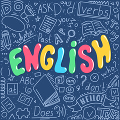 Wall Mural - English. Hand drawn doodles and lettering. English education concept.