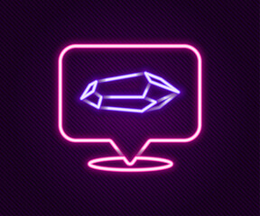 Poster - Glowing neon line Magic stone icon isolated on black background. Fantasy crystal. Jewelry gem for game. Colorful outline concept. Vector