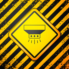 Wall Mural - Black Fire sprinkler system icon isolated on yellow background. Sprinkler, fire extinguisher solid icon. Warning sign. Vector