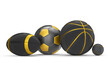 Set of black ball like basketball, american football and golf isolated on white