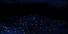 Dark Gradient Black Navy Night Blue With Glitter Shiny Stars And Sparkle Lighter Part, Starry Golden Shining. Visual Shapes, Golden Starry Dust Worn Background. Stardust New Year Celebration Design	
