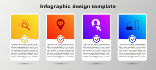 Canvas Print - Set Magnifying glass for search job, Worker location, and Productive human. Business infographic template. Vector