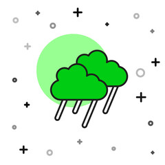 Poster - Filled outline Cloud with rain icon isolated on white background. Rain cloud precipitation with rain drops. Vector