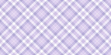 Seamless Diagonal Plaid Tartan Surface Pattern In Digital Lavender Color Of The Year For 2023. Contemporary Light Purple Plaid Fashion Textile. Trendy Violet Gingham Tablecloth Or Apparel Background.