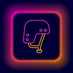 Canvas Print - Glowing neon line Skateboard helmet icon isolated on black background. Extreme sport. Sport equipment. Colorful outline concept. Vector