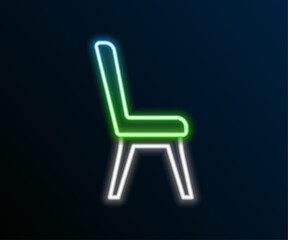 Sticker - Glowing neon line Chair icon isolated on black background. Colorful outline concept. Vector