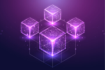 Canvas Print - Futuristic metaverse and blockchain technology network concept with connected digital cubes blocks