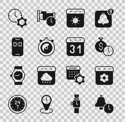 Poster - Set Alarm clock, Calendar spring, Time is money, summer, Stopwatch, app mobile, management and icon. Vector