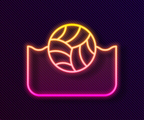 Canvas Print - Glowing neon line Water polo icon isolated on black background. Vector