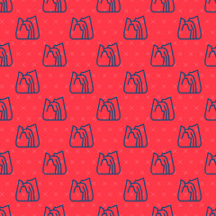 Sticker - Blue line Waterfall icon isolated seamless pattern on red background. Vector