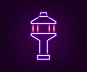 Canvas Print - Glowing neon line Airport control tower icon isolated on black background. Colorful outline concept. Vector