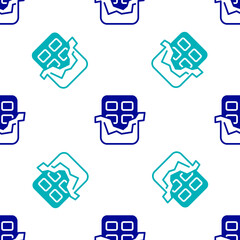 Poster - Blue Chocolate bar icon isolated seamless pattern on white background. Vector