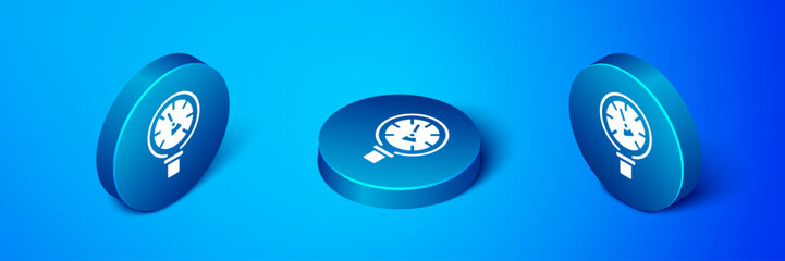 Canvas Print - Isometric Pressure water meter icon isolated on blue background. Blue circle button. Vector