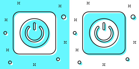 Sticker - Black line Power button icon isolated on green and white background. Start sign. Random dynamic shapes. Vector