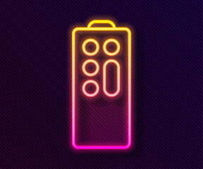 Poster - Glowing neon line Remote control icon isolated on black background. Vector