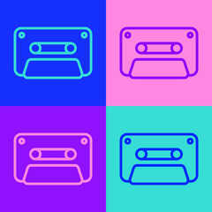 Poster - Pop art line Retro audio cassette tape icon isolated on color background. Vector