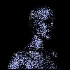Aufkleber - Abstract 3D illustration of the human face made of particles. Conceptual vector illustration of the artificial intelligence.