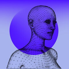 Aufkleber - Abstract 3D illustration of the human face made of particles. Conceptual vector illustration of the artificial intelligence.