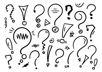 Wall Mural - hand drawn question mark and exclamation mark set. scribble question mark and exclamation mark group