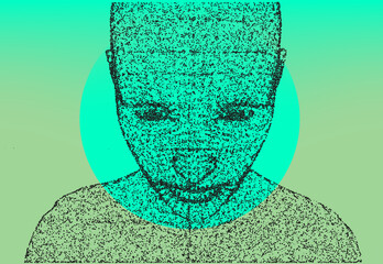 Aufkleber - Abstract 3D illustration of the human face made of particles. Conceptual vector illustration of the artificial intelligence.