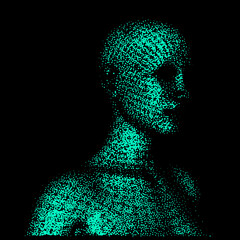 Aufkleber - Abstract 3D illustration of the human face made of particles. Conceptual vector illustration of the artificial intelligence.