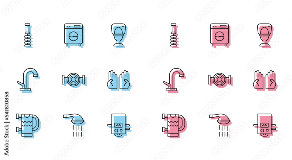 Set line Heated towel rail, Shower, Toilet brush, Gas boiler, Industry ...