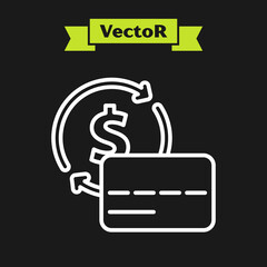 Sticker - White line Credit card icon isolated on black background. Online payment. Cash withdrawal. Financial operations. Shopping sign. Vector