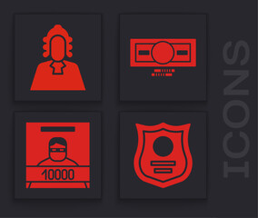 Poster - Set Police badge, Judge, Stacks paper money cash and Wanted poster icon. Vector