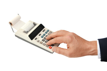 Wall Mural - gesture series: man operating desk calculator.